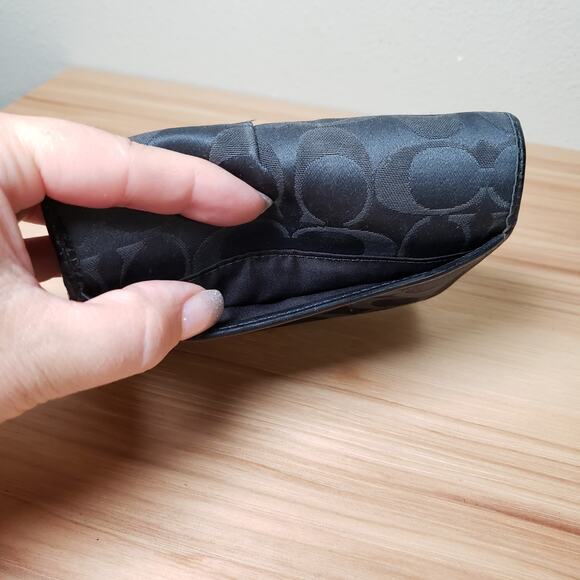 Coach Black Monogram Accordion Fold Wallet Retro Logo Multi Compartment Travel - Picture 6 of 6